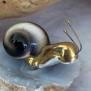 Ceramic Gold and Black Snail Figurine Vintage